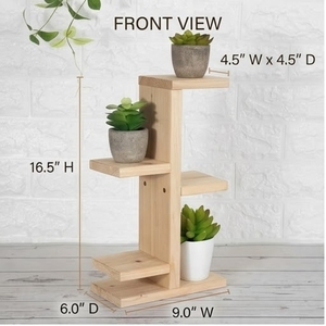 Support à plantes en bois à 3 niveaux, moderne, minimaliste, écologique, pour plantes d'intérieur et de jardin, avec base de 6,0 pouces de largeur - Product Image 3