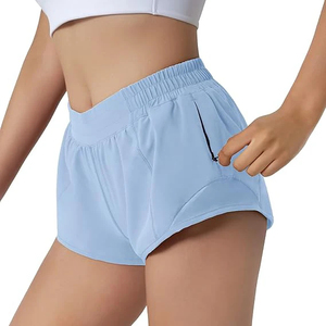 Shorts de sport taille haute bleu clair pour femme, respirants, tricotés, à taille élastique, couleur unie, pour fitness et entraînement - Product Image 2