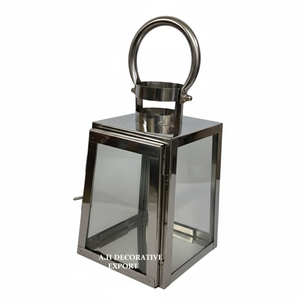 Lanterne suspendue artisanale en forme de cheminée de style moderne, lanterne contemporaine en chrome X-Frame, lanterne de chariot - Product Image 3