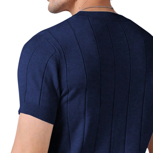 Camiseta de punto acanalado para hombre, manga corta, cuello redondo, texturizada, informal, elástica, 220g - Product Image 4