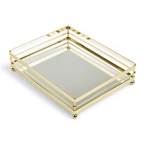ถาดกระจกเคลือบทองสุดไฮเอนด์สำหรับน้ำหอมถาดโลหะทรงสี่เหลี่ยมผืนผ้าสำหรับเครื่องประดับและการต้อนรับ - Product Image 2