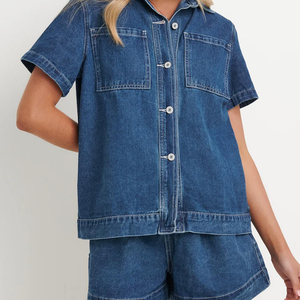 Conjuntos de mezclilla de algodón para mujer, conjunto informal de dos piezas para mujer, Top sin mangas, pantalones cortos de cintura alta, mezclilla 2026 - Product Image 3