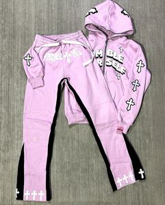 Chándales con estampado Vintage para hombres adultos de alta calidad, conjuntos de chándal con capucha, pantalones acampanados, 100% de algodón, transpirable para invierno - Product Image 6