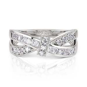 Jeulia Sterling <b>Silver</b> Bow Crossover Women's Wedding Band <b>Ring</b> - Product Image 1
