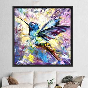 Peinture de colibris : Impression sur toile en verre trempé vibrant, art mural, TOILE ENCADRÉE NOIRE - Product Image 1