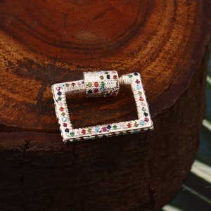 925 Sterling <b>Silver</b> Multi-Color CZ Carabiner Rectangular Shape Lock <b>Charms</b> Nickel-Free Lead-Free Gold/<b>Silver</b>/Rhodium Plated for - Product Image 4