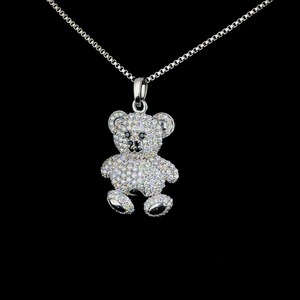 Collar con Colgante de Oso de Peluche de Oro Blanco de 14K con Diamantes de Moissanita de Excelente Calidad, Estilo Hip Hop, Disponible para Exportación - Product Image 1