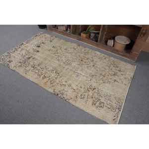 Alfombra turca Vintage 3,6X6,3 pies Beige área grande lana rectángulo Patchwork patrón abstracto látex respaldado para uso en el pasillo - Product Image 3