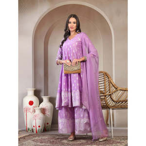 Conjunto de Kurta y Sharara de Chifón Estampado para Mujer, Primavera/Verano, con Dupatta - Product Image 1