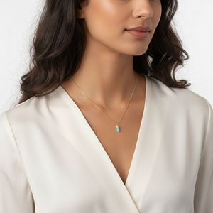 Collier pendentif en chalcédoine aqua, romantique, plaqué or, argent sterling 925, forme de balle, chaîne, fiançailles, mariages - Product Image 4