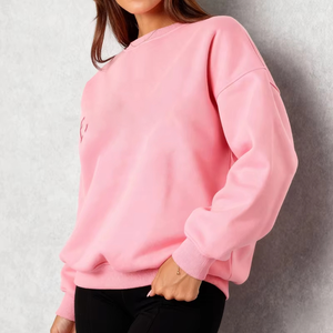 Sudadera de Mujer de Invierno, Tejida, de Lujo, de Alta Calidad, de Algodón Rosa, con Forro Polar, Bordado Personalizado, Cuello Redondo, Cortavientos y Transpirable - Product Image 2
