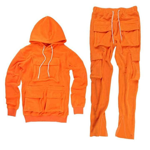 Survêtements de jogging avec poches cargo Automne et hiver Streetwear Ensemble 2 pièces en molleton de coton Pantalon et sweat à capuche pour homme - Product Image 6