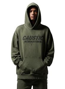 Sudadera con Capucha Personalizada para Hombre, 400GSM, Lavado Ácido, Logotipo Bordado con Pedrería, Estilo Vintage, 100% Algodón, Fabricante - Product Image 1