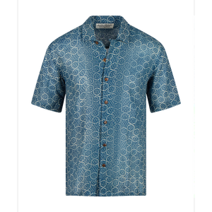 Chemise décontractée pour homme 100 % coton à manches courtes, imprimé indigo résistant, motif floral Ajrakh, col montant, tissu en lin respirant, ODM - Product Image 1