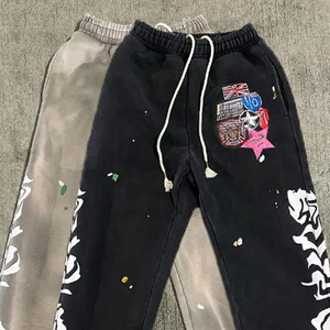 Pantalones con parche bordado con apliques personalizados, pantalones acampanados de algodón holgados lavados con ácido de lujo Vintage para hombre - Product Image 5