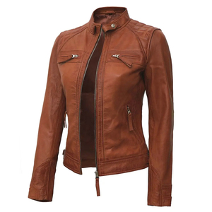 2024 New Arrivals Women's Unique Design <b>Long</b> <b>Leather</b> <b>Jacket</b> Stand Collar Canvas Fabric Hot Selling Winter Outdoor Wear - Product Image 2