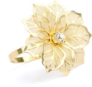 Anneau de serviette en strass floral de luxe, élégant porte-serviettes en métal à fleurs creuses pour la décoration de table de mariage, banquet, fête - Product Image 3