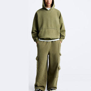 Acid Wash Hoodies Heavy Weight Cotton Oversized Drop Shoulder Hoodie y Pant Suit Chándales desgastados en blanco para hombres - Product Image 3