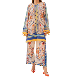 Robe pakistanaise en coton pour femmes, en tissu crêpe imprimé numérique, longue, de qualité supérieure, 2 pièces, pour les fêtes - Product Image 1