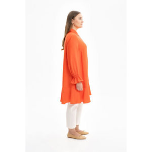 Chiffon <b>Linen</b> Knit Cotton Tunic with Ruffled Hem Casual Fashion Print <b>Top</b> for Spring Summer Parties - Product Image 2