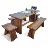 Mesa de Comedor Plegable de Madera Sua con Borde Natural y Sillas, Juego de Comedor Moderno y de Lujo para Uso en Interiores y Exteriores, Cocina/Sala de Estar, Indonesia