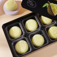 Paquet de deux boîtes d'emballage jetables en plastique Mochi quatre grilles pour desserts et salades avec couvercle transparent