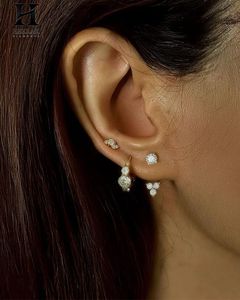 14K Gold Three-Stone Diamond Hoop <b>Earrings</b>, Luxury Fine Jewelry Manufacturer - Product Image 2