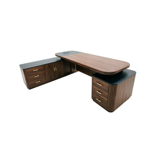 Walnut <b>Wood</b> L-Shaped Executive <b>Desk</b> with Rounded <b>Corners</b> Privacy Baffle 1-Year Warranty - Product Image 2