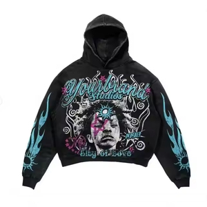 Personalizado 100% algodón de dos piezas Streetwear chándal conjunto Sun Fade 3D bordado de gran tamaño Joggers Sudadera con capucha pantalón ecológico - Product Image 6
