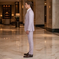 Jas Pria Lilac Grey Motif Kotak-kotak Halus Single Breasted Dua Kancing Kerah Peak Lapel Saku Lipat Jas Bisnis Pria Jas Pengantin Pria Custom MTM