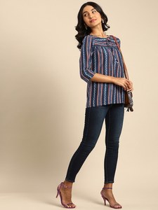 Último Diseño, Kurti Bordado de Algodón Puro Azul y Rojo para Mujer, Manga Larga, Hasta la Rodilla, Hecho a Mano en India, Alta Calidad, en Oferta - Product Image 2