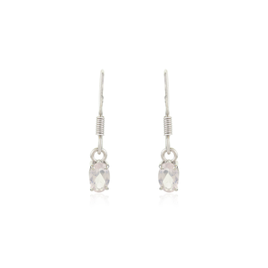 Pendientes colgantes de plata de ley minimalista de alta calidad con chapado en rodio de cuarzo rosa estilo clásico para bodas o regalos - Product Image 1