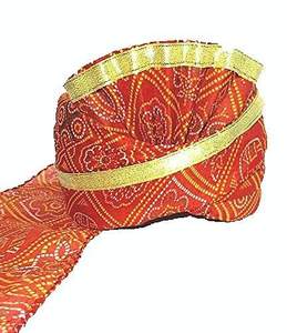 Hommes Traditionnel Ethnique Jaipuri/Rajasthani Pagdi (Rouge avec Dentelle Dorée, Taille Libre) - Product Image 2