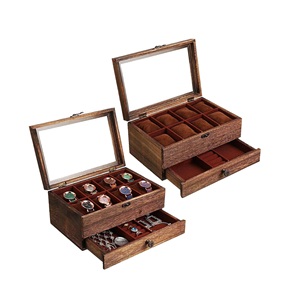 2 packs de boîtiers en bois pour montres, 8 fentes, 2 étages, avec couvercle Organisateur de montres - Product Image 1