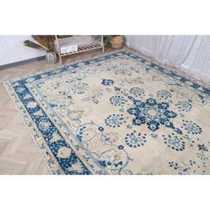 Tapis turc vintage 8,8x12,4 pieds, tapis surdimensionné, tapis en laine bleue - Product Image 4