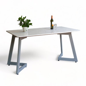 Victo Minimalist Rectangular Dining <b>Table</b> 140x80cm Stone <b>Top</b> Iron Legs Solid <b>Wood</b> Assembled BA68099 - Product Image 1
