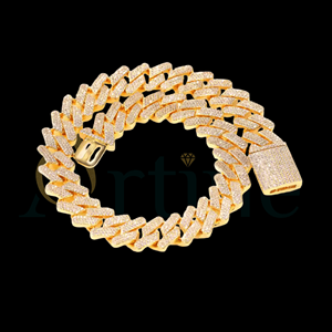 Row Heavy Prong Cuban Link Box Fermoir en laiton plaqué or 18 carats Style Hip Hop Collier pour homme avec cadeau en zircon - Product Image 1