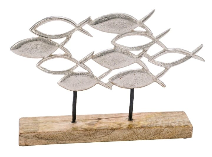 Tisch dekorative FIsh Skulptur aus Aluminium Eisen und Naturholz Modern Style Skulptur für Wohnkultur