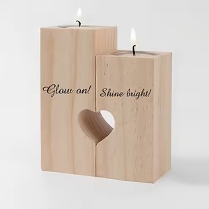 Wood Heart Shape Candle <b>Stand</b> With Glow On Shine Bright Print For Home Decoration - Product Image 4
