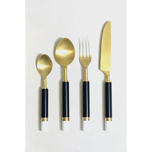 Juego de cubiertos de acero inoxidable Cuchara con mango de resina negra Cuchillo para mantequilla Tenedor Juego de cubiertos de postre - Product Image 3