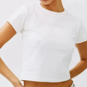 Anpassen Sommer Baby T-Shirt Y2k Crop Tops T-Shirt Sexy dünne leere Hemd für Frau 100% Baumwolle atmungsaktiv Hochwertige schlichte T-s