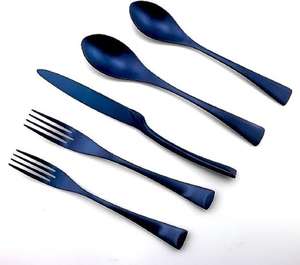 Juego de cubiertos de acero inoxidable estilo americano moderno de 5 piezas con asas delgadas en plata - Product Image 5