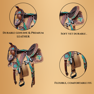 อานม้าแกะสลักด้วยมือลายดอกไม้หนังตะวันตก - Product Image 4