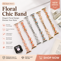 Elegante Correa de Metal con Flores para Reloj, Compatible con Apple Watch 38 40 41 42 44 45 49mm, Correa de Joyería para Mujer