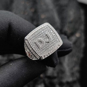 Iced Out Custom Letter 925 Sterling <b>Silver</b> Rhodium Plated VVS Moissanite Diamond Sparkling Luxury <b>Statement</b> <b>Ring</b> For Unisex - Product Image 3