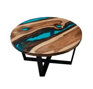 Muebles de diseño de lujo Live Edge Mesa de centro de resina epoxi de madera maciza, mesa auxiliar, mesa auxiliar en epoxi azul - Product Image 1