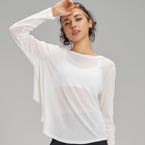 Loose Fit Langarmhemd für Damen Schnellt rockn endes, hochela tisches, atmungsaktives Netz, feuchtigkeit sablei tendes Plus Size Workout Top Summer - Product Image 1