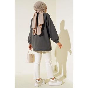 เสื้อคลุมผ้าเรยอนปักสองด้ายสำหรับผู้หญิงสไตล์โบฮีเมียนลำลองทรงสั้นยาวสีล้วนแบบแอนทราไซต์-XS และ XL ขนาดแฮนด์เมดสวมใส่ในสำนักงาน - Product Image 3