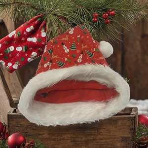 قبعة حفلات من الصانع الأصلي، دافئة ومريحة بحواف من الفرو الصناعي، غطاء رأس موسمي، قبعة سانتا كلوز بطباعة عيد الميلاد - Product Image 1