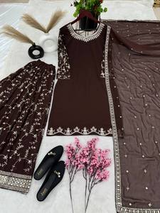 Dernier Designer Faux Georgette Broderie Séquence Travail Palazzo Suit Par Fab Zone - Product Image 3